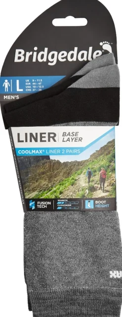 Bridgedale Mens Coolmax Liner Socks - Twin Pack - Grey