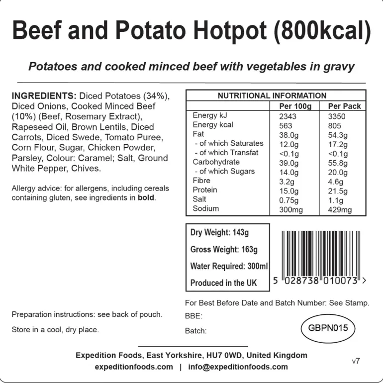 Expedition Foods Beef and Potato Hotpot - 800kcal