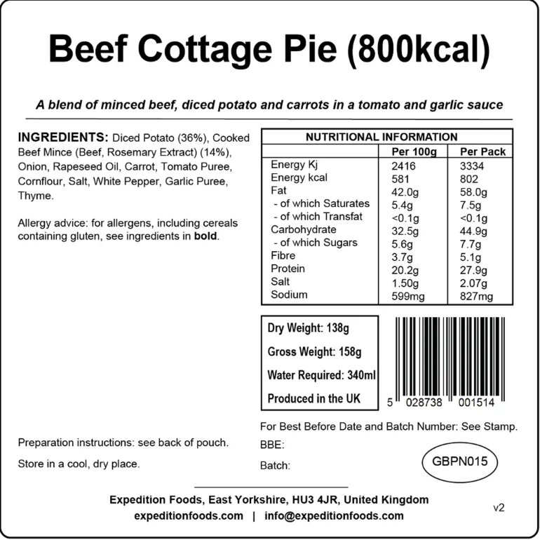 Expedition Foods Beef Cottage Pie - 800kcal