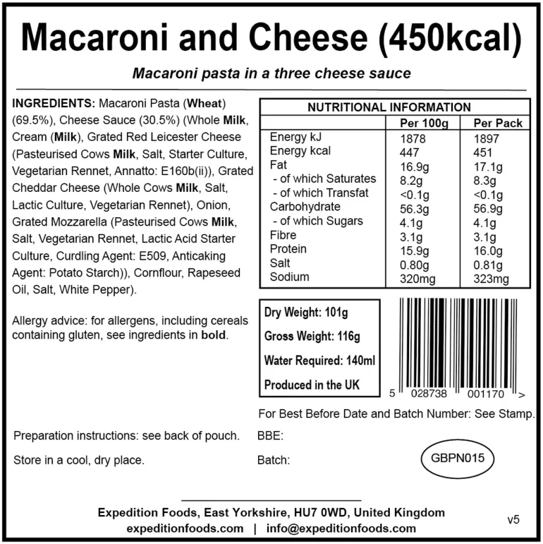Expedition Foods Macaroni and Cheese - 450kcal