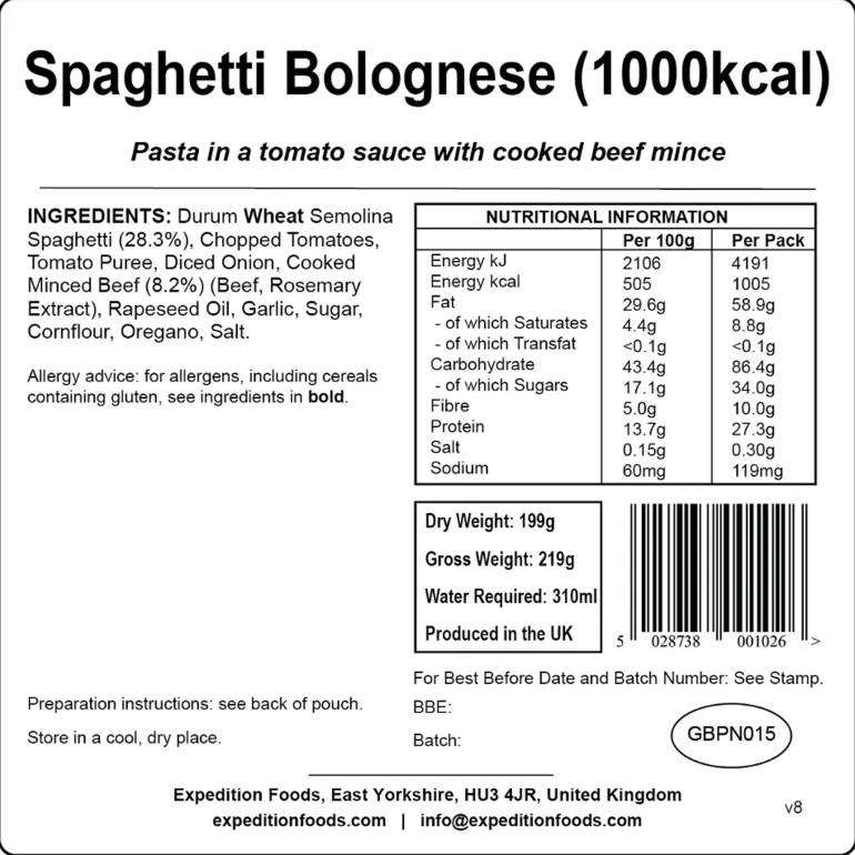 Expedition Foods Spaghetti Bolognese - 1000kcal