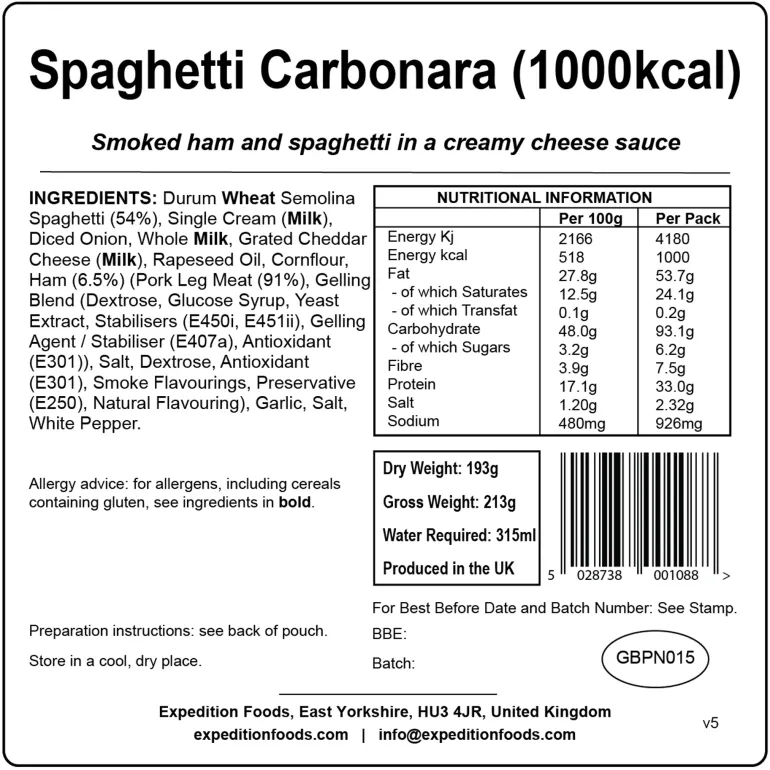 Expedition Foods Spaghetti Carbonara - 1000kcal