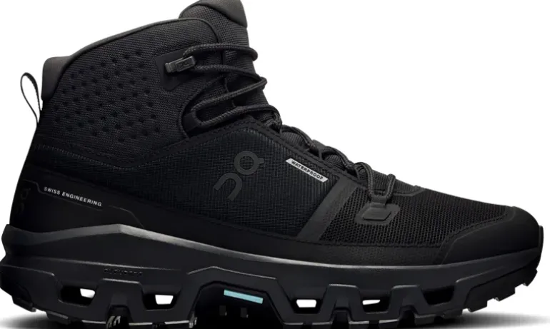 ON Mens Cloudrock Mid Waterproof Shoes - Black-Black