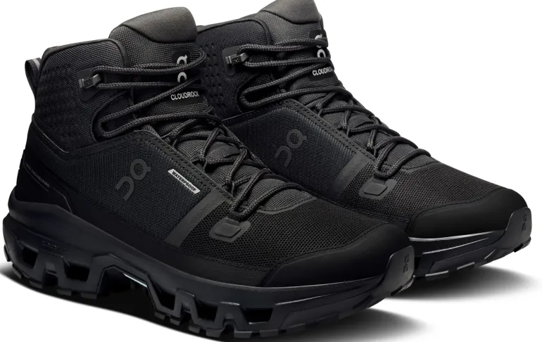 ON Mens Cloudrock Mid Waterproof Shoes - Black-Black