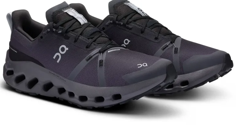 ON Mens Cloudsurfer Trail Waterproof Shoes - Black-Eclipse