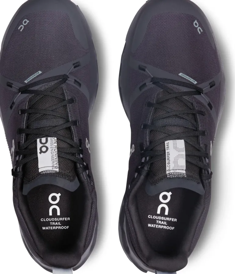 ON Mens Cloudsurfer Trail Waterproof Shoes - Black-Eclipse