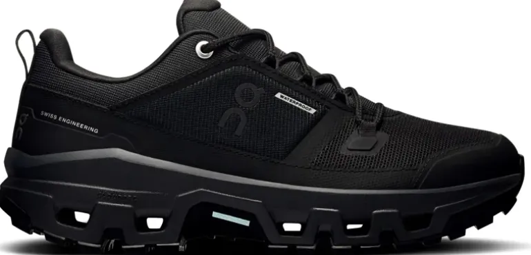 ON Womens Cloudrock Low Waterproof Shoes - Black-Black
