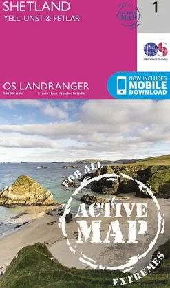 OS Landranger Active map 1 - Shetland - Yell Unst and Fetlar