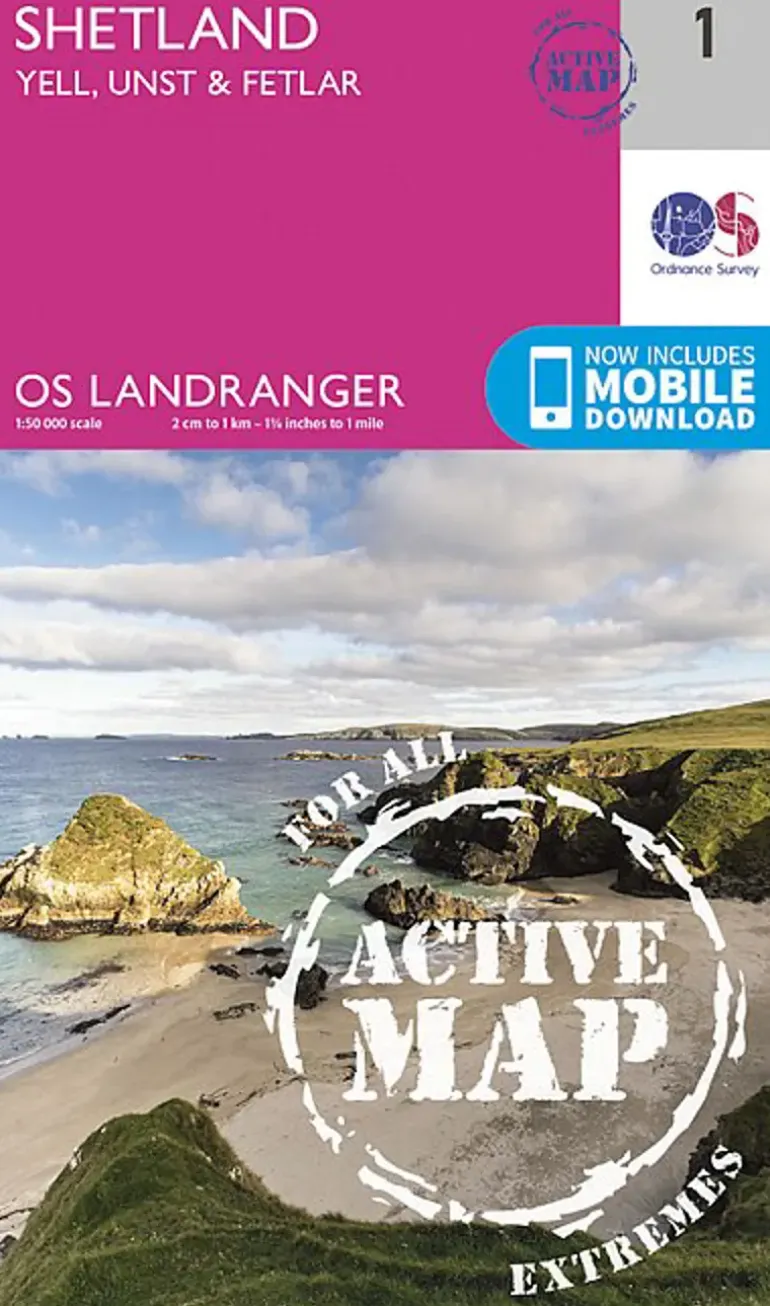 OS Landranger Active map 1 - Shetland - Yell Unst and Fetlar