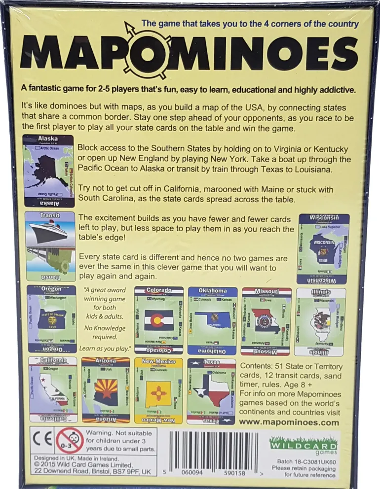 Wildcard Games Mapominoes - The Ultimate Geography Game - USA
